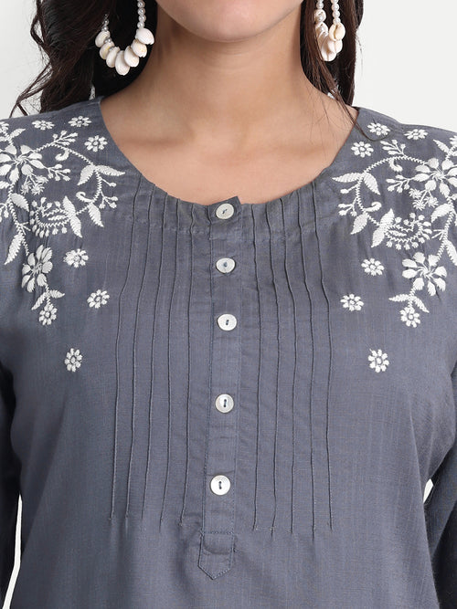 Rayon Embroidered Top With Pintuck Detail