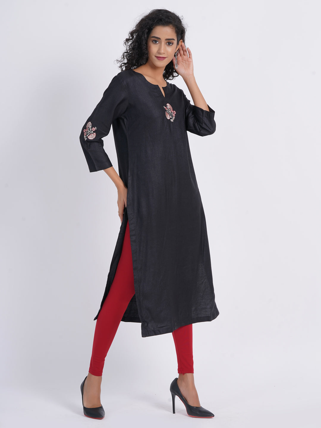 Embroidered Tussar Silk Long Kurti