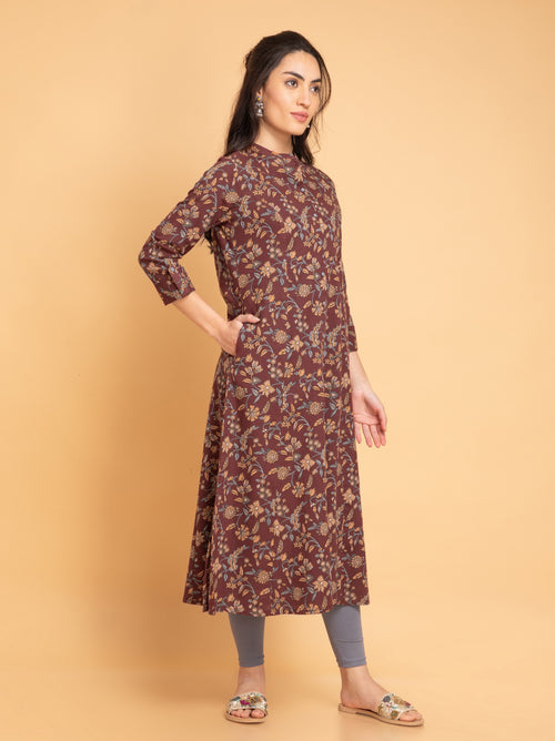 Cotton Slub Kalamkari Print A-Line Long Kurti