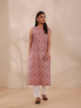 COTTON PRINTED SLEEVELESS STRAIGHT LONG KURTI