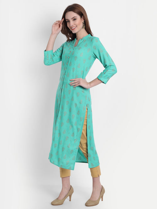 Suti Women Rayon Gold Printed Long Kurti