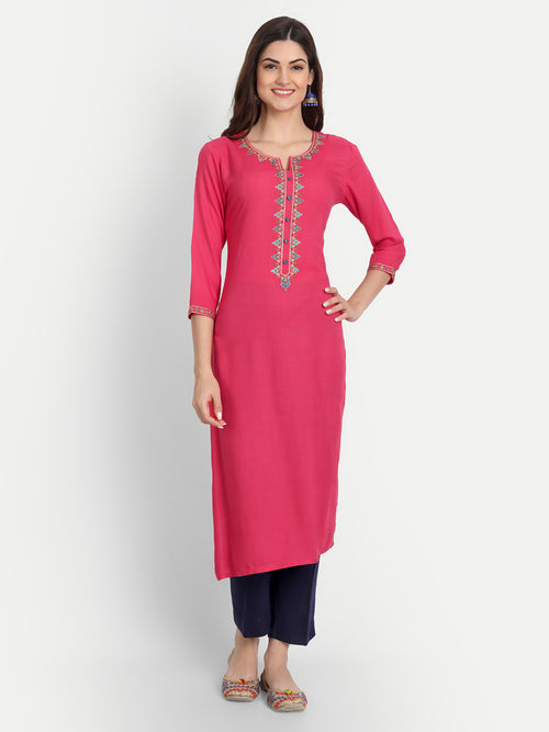 SUTI WOMEN RAYON EMBROIDERED STRAIGHT LONG KURTI