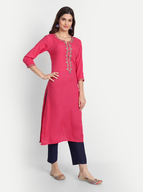 SUTI WOMEN RAYON EMBROIDERED STRAIGHT LONG KURTI