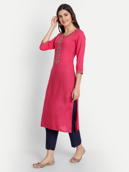 SUTI WOMEN RAYON EMBROIDERED STRAIGHT LONG KURTI