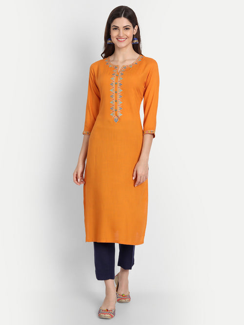 SUTI WOMEN RAYON EMBROIDERED STRAIGHT LONG KURTI