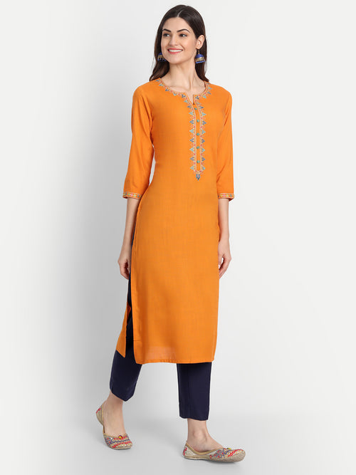 SUTI WOMEN RAYON EMBROIDERED STRAIGHT LONG KURTI