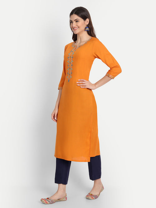 SUTI WOMEN RAYON EMBROIDERED STRAIGHT LONG KURTI