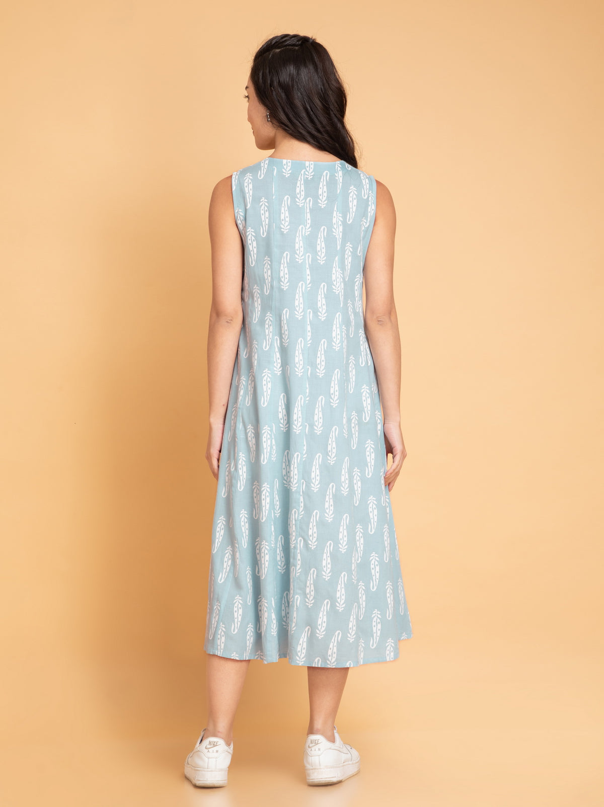 PRINTED KALIDAR LONG DRESS EMBELLISHED WITH BUTTON DETAILS