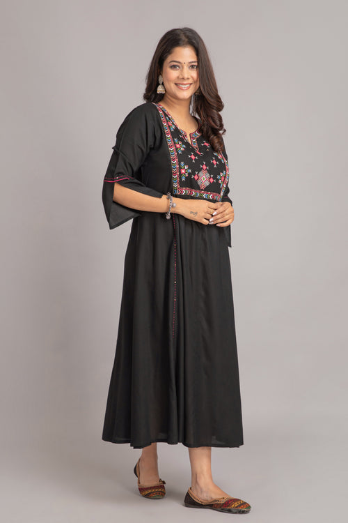 Beautiful Phulkari Embroidered Flared Kurti Long Dress