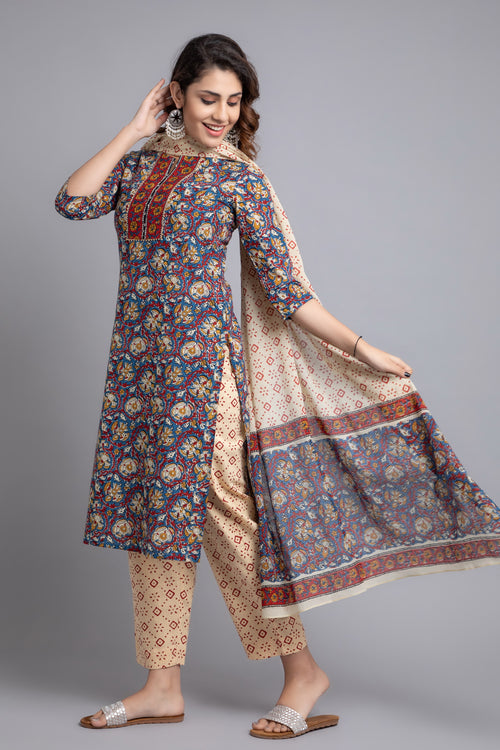 FLORAL PRINTED KURTA & PANT SET WITH DUPATTA