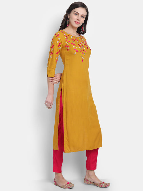 Multi Colour Straight Long Kurti with Embroidery