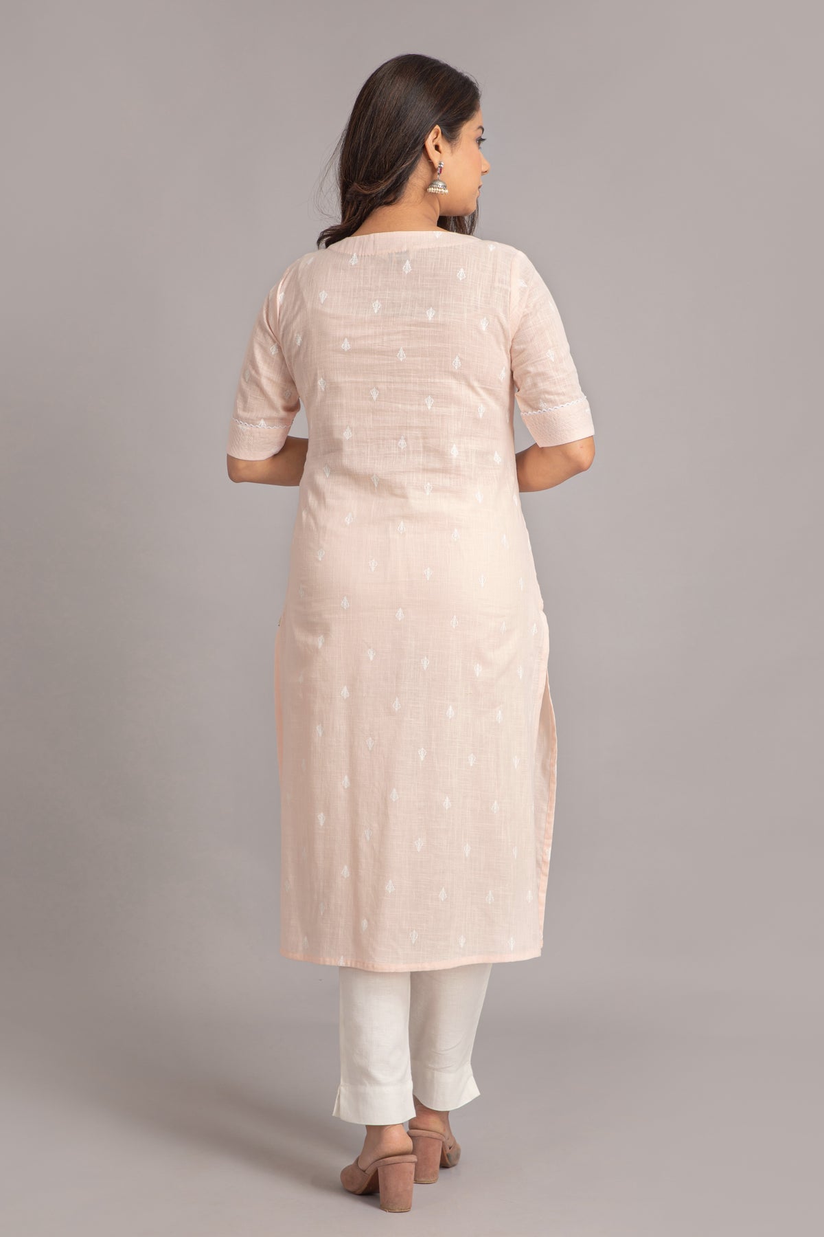 Printed Long Kurti with Embroidery & Bead Work