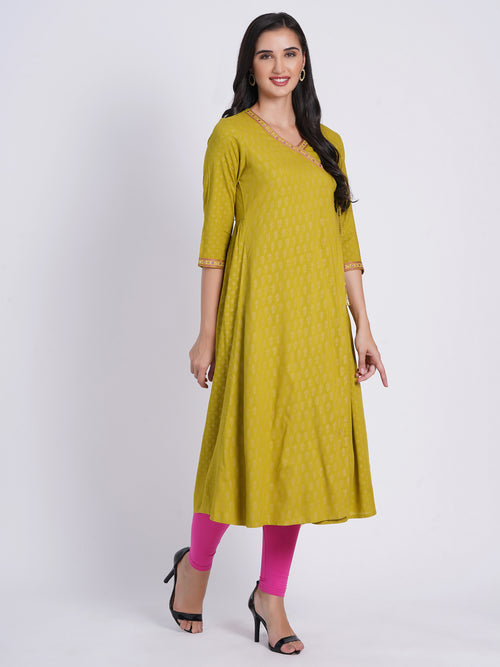 Gold Print Angrakha Kurti with Hand Craft Details