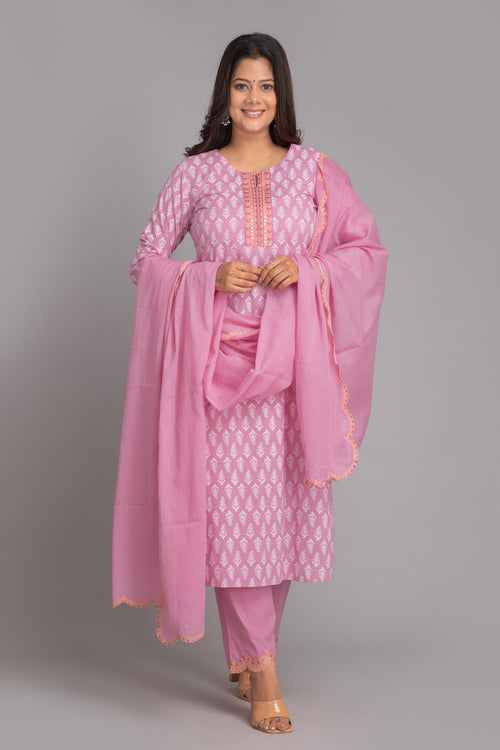 FESTIVE WEAR EMBROIDERED KURTA SET WITH SCALLOP EMBROIDERED DUPATTA