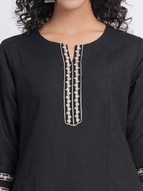 Rayon Linen Blend Princess Kali Kurti with Contrast Embroidery