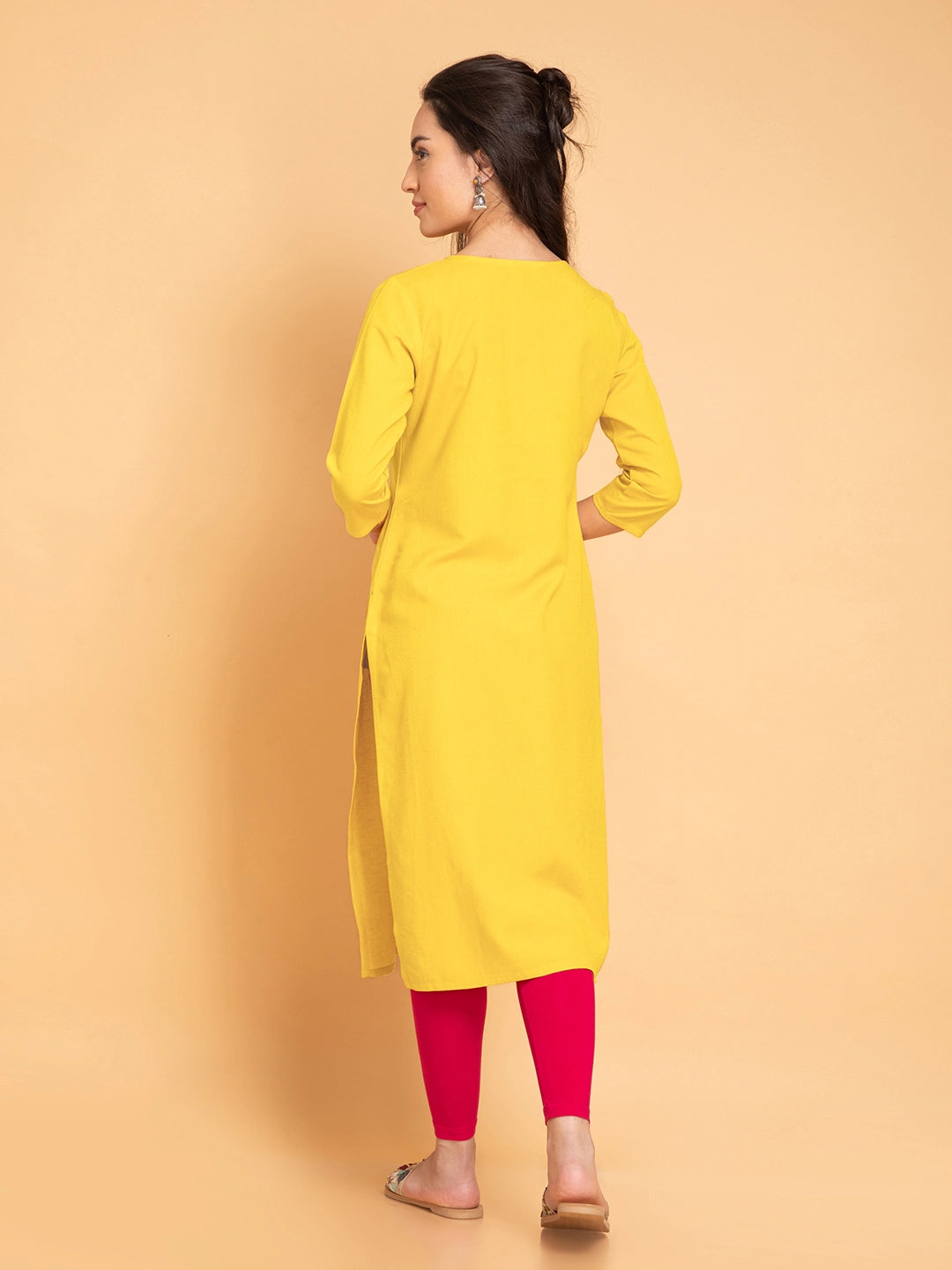 Linen Blend Long Kurti with Metal Buttons