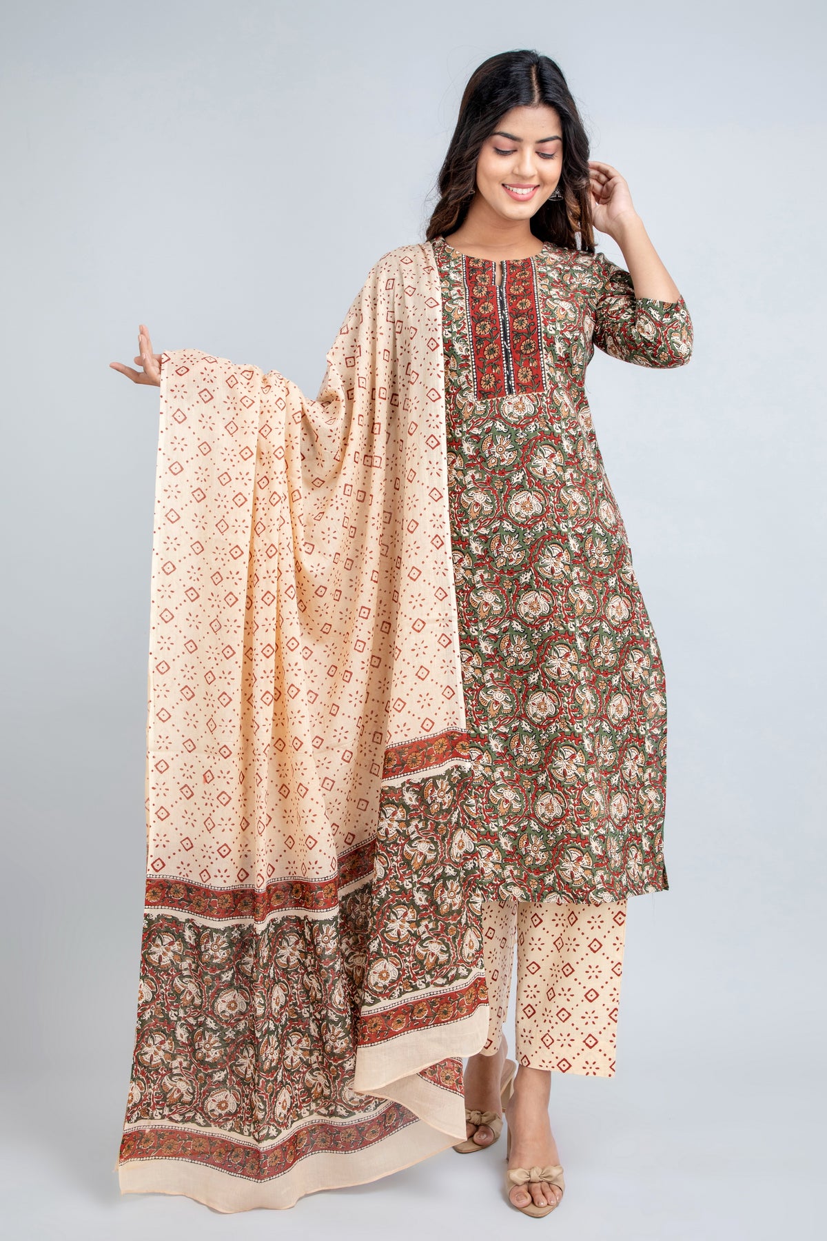 FLORAL PRINTED KURTA & PANT SET WITH DUPATTA