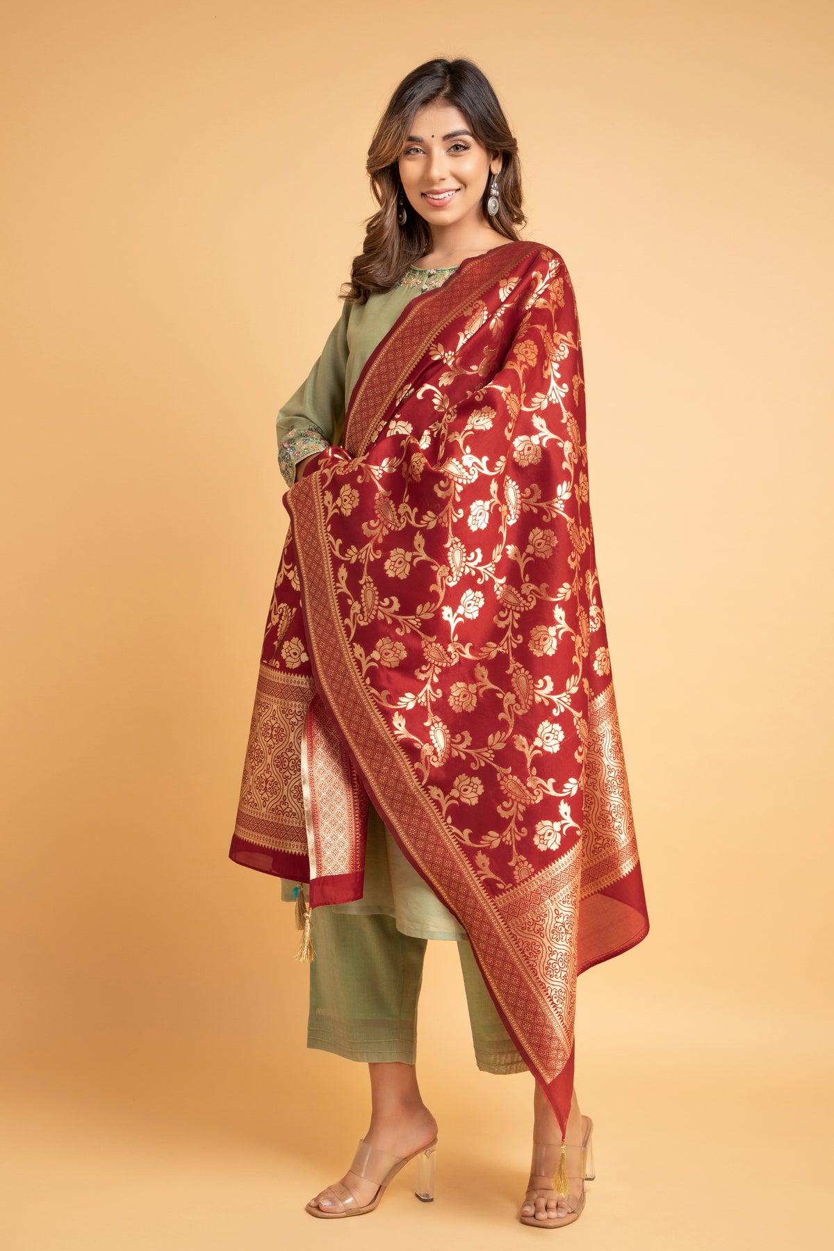 Banarsi Silk Dupatta with Zari Zaal Patterns