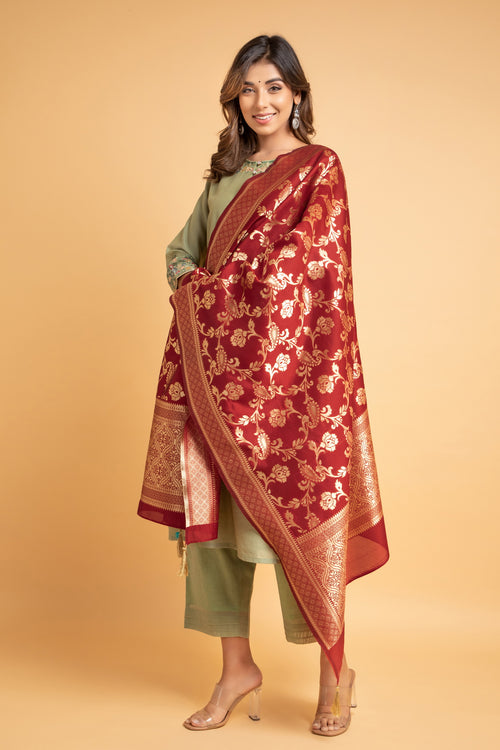 Banarsi Silk Dupatta with Zari Zaal Patterns