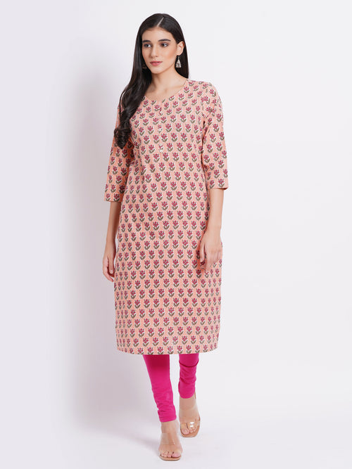 Cotton Printed Long Kurti With Button Details