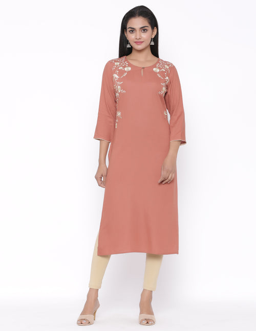 EMBROIDERED STRAIGHT LONG KURTI