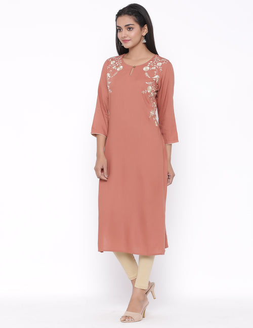 EMBROIDERED STRAIGHT LONG KURTI