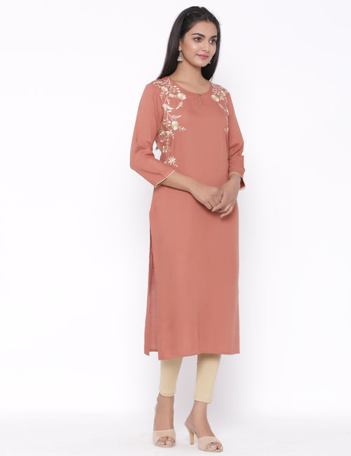 EMBROIDERED STRAIGHT LONG KURTI