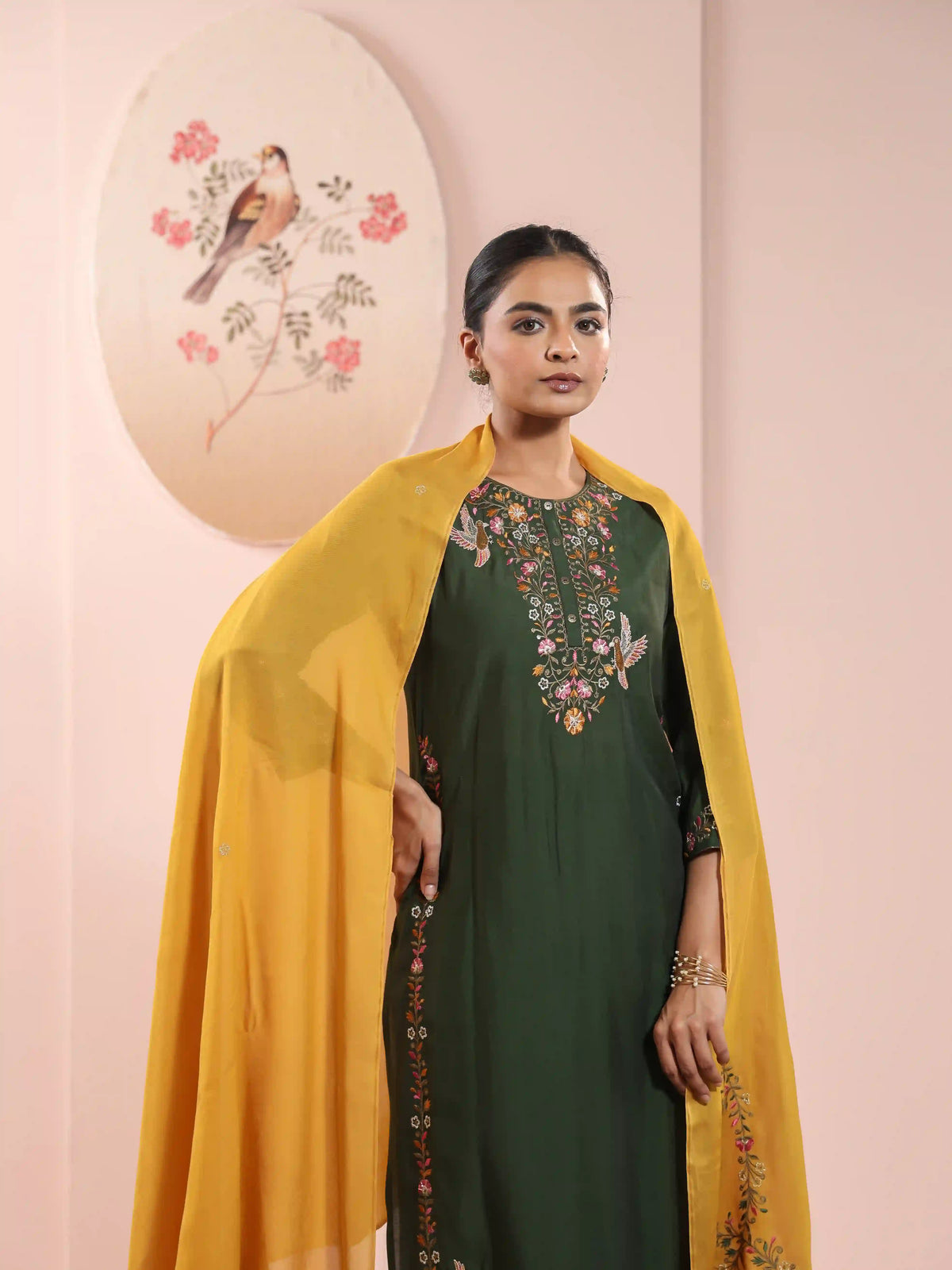 SILK BASE BEAUTIFUL EMBROIDERY 3PC KURTA SET WITH SEQUENCE DETAILS