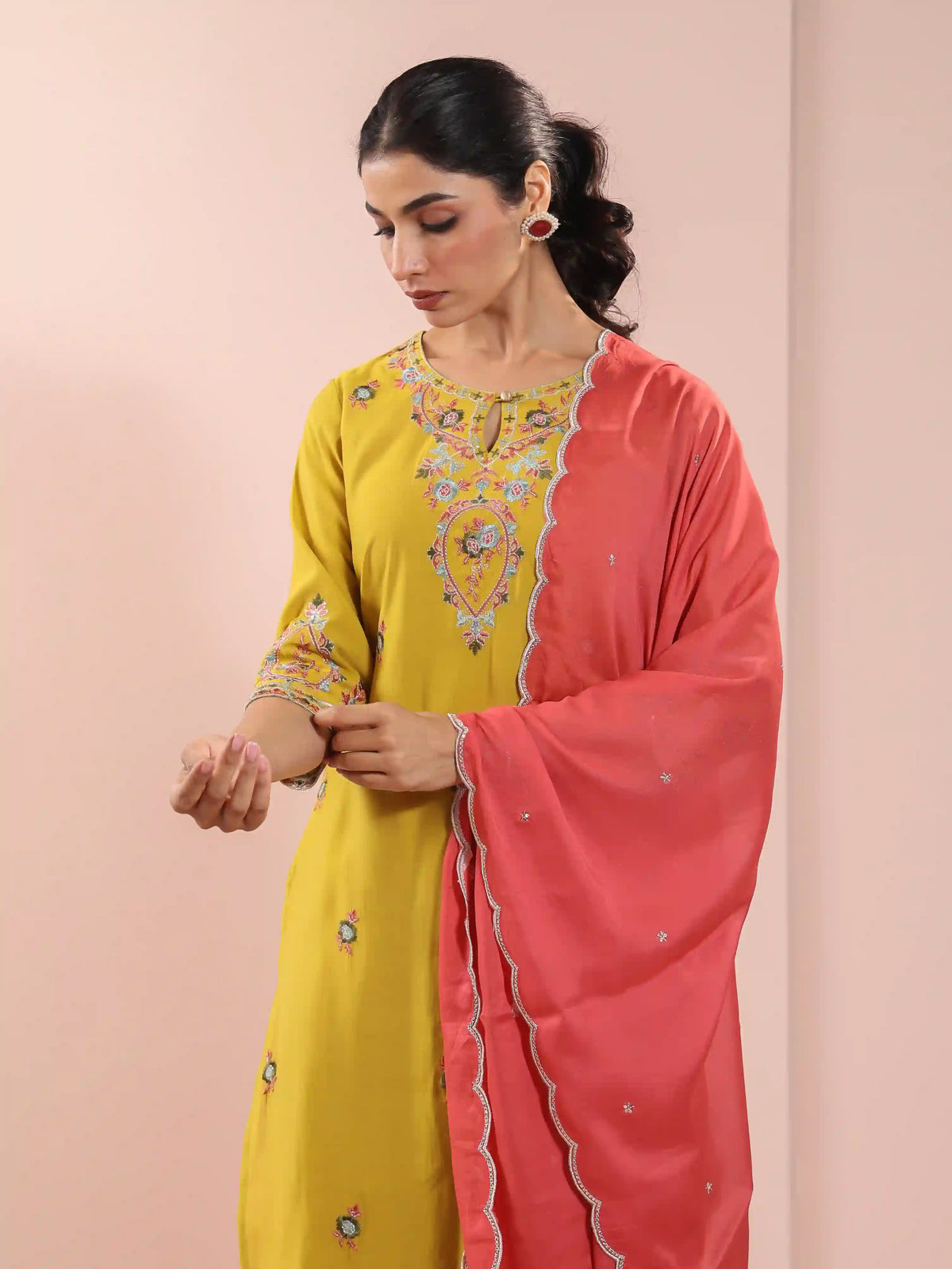 Women Ceylon Yellow 3pc-chikankari-embroidery-kurta-set