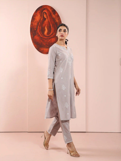 CHIKANKARI EMBROIDERY 2PC KURTA SET
