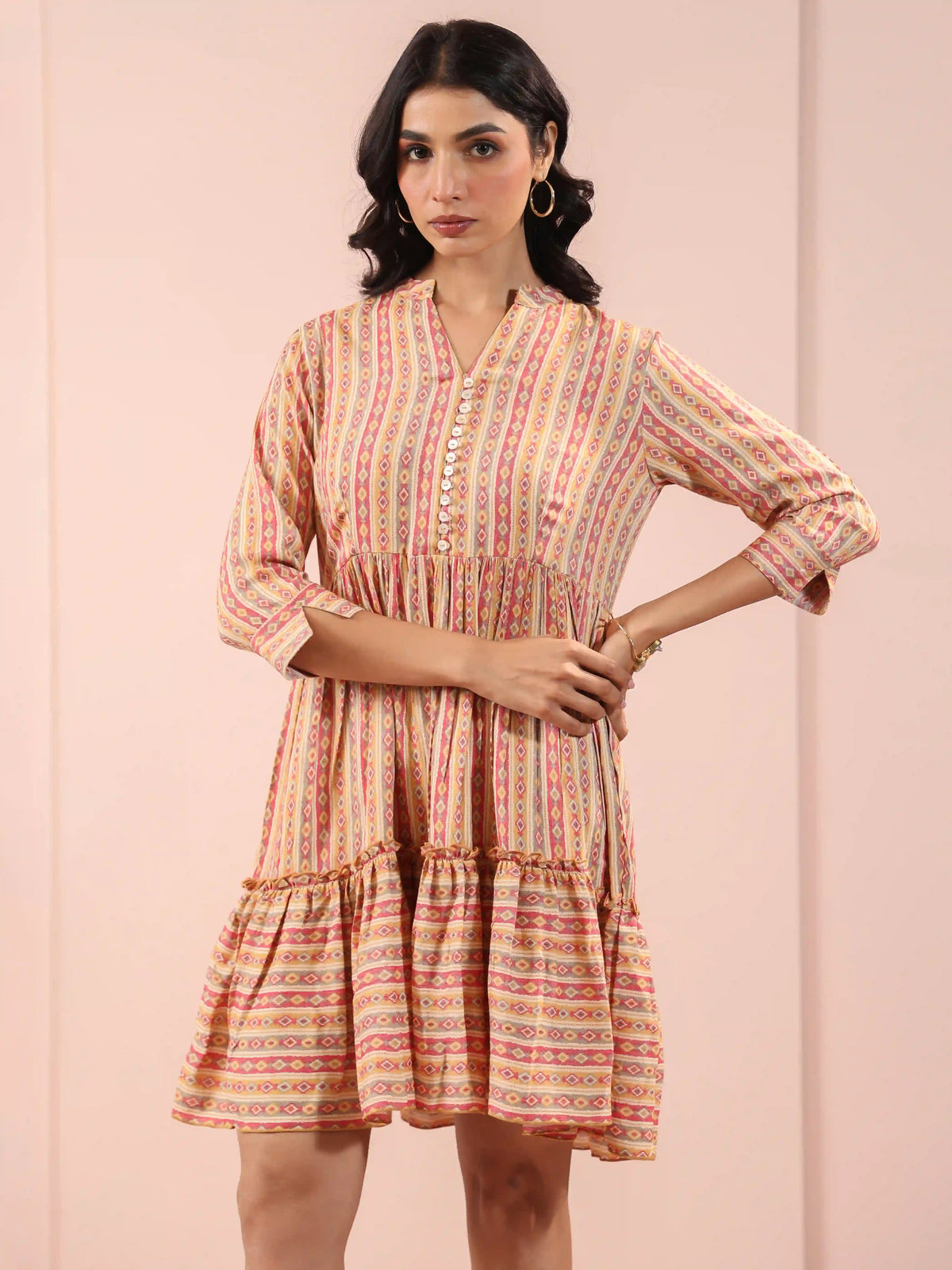 ABSTRACT PRINTED FLAIRED SHORT DRESS