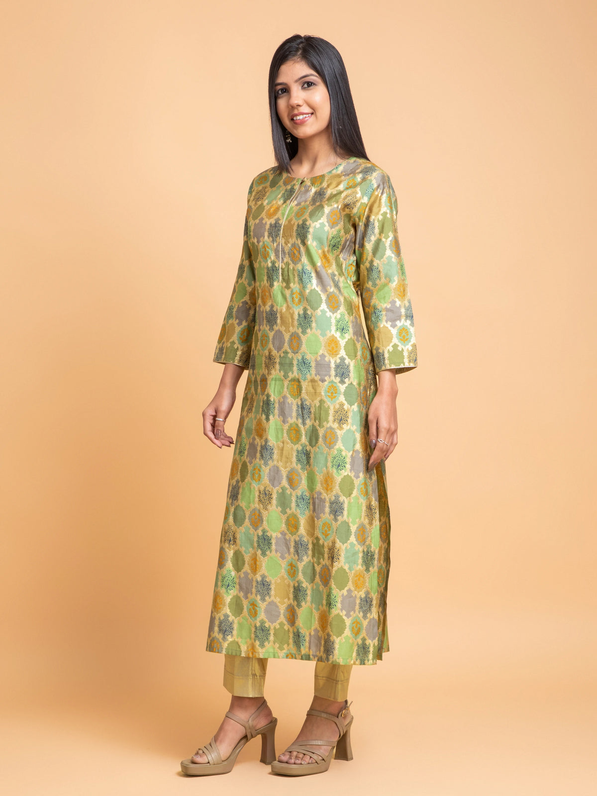 GOLD PRINTED A LINE LONG KURTI