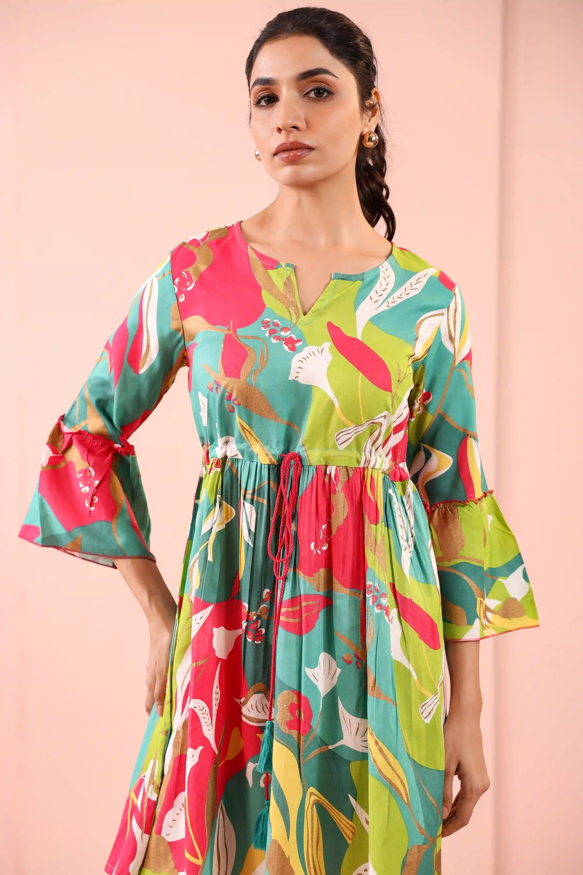 MUL COTTON TROPICAL PRINTED SHORT DRESS