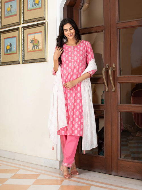 KHADI PRINTED 3 PCS KURTA SET