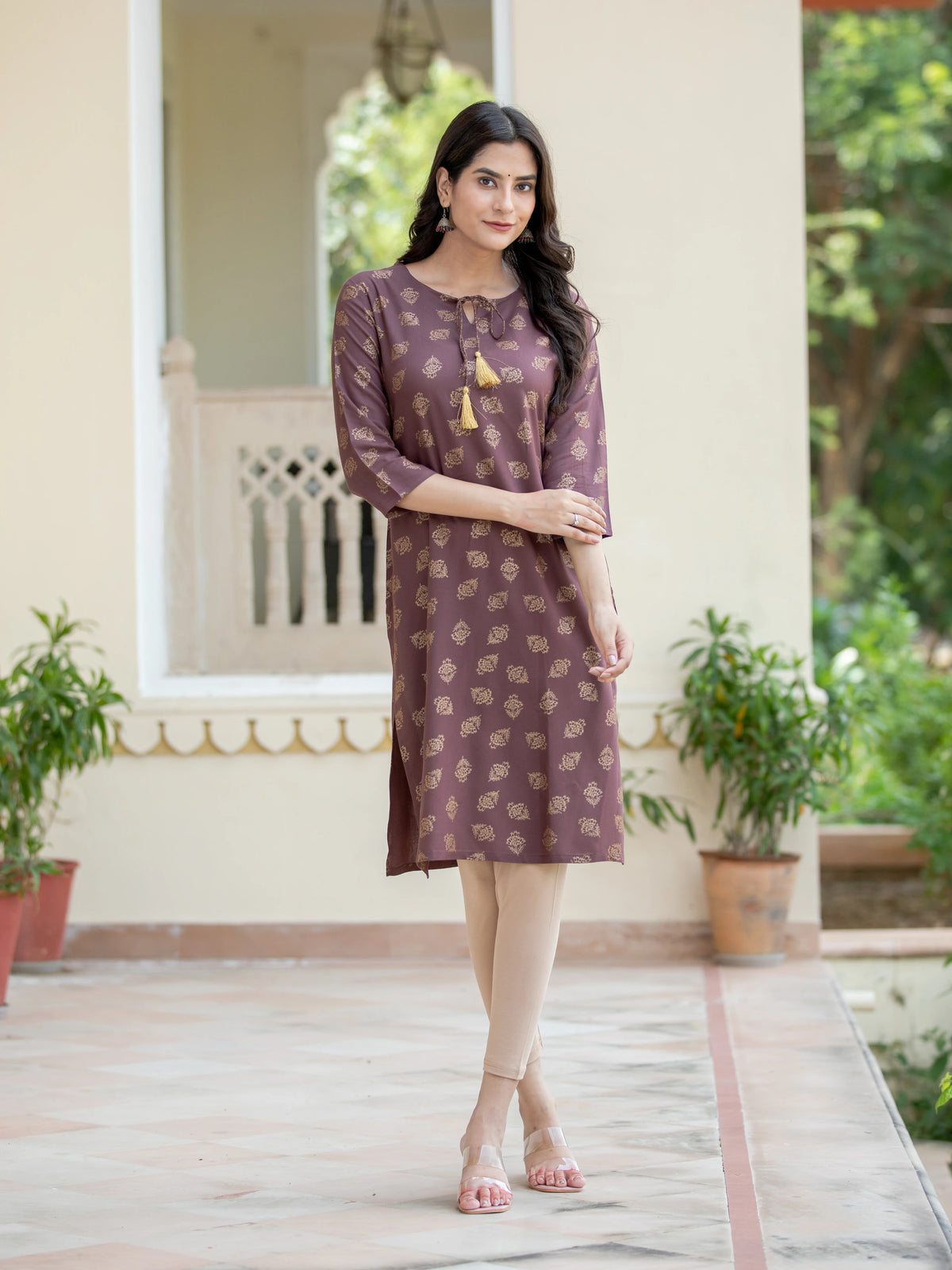 GOLD PRINTED STRAIGHT KURTI