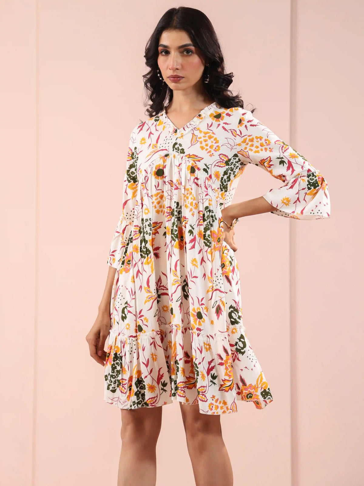 PRINTED TIERED DRESS