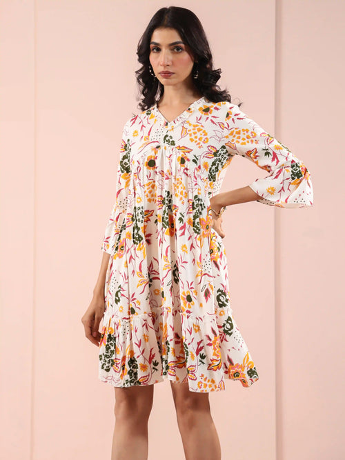 PRINTED TIERED DRESS