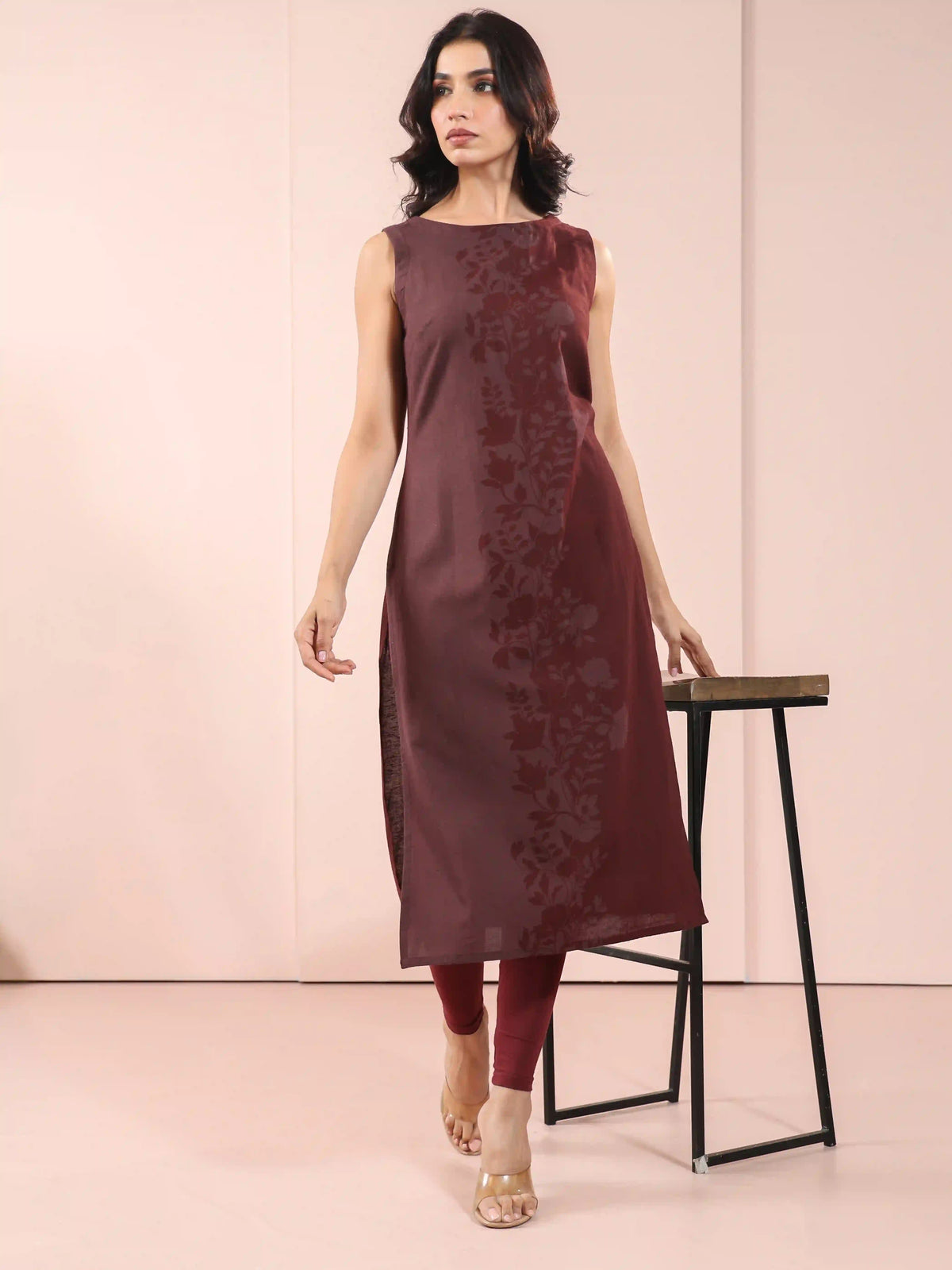 LINEN BLEND PLACEMENT PRINT KURTA