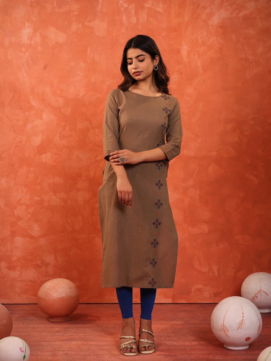 Women Brownie mirror-handlook-embroidered-single-kurti-embellished-with-handcraft-details