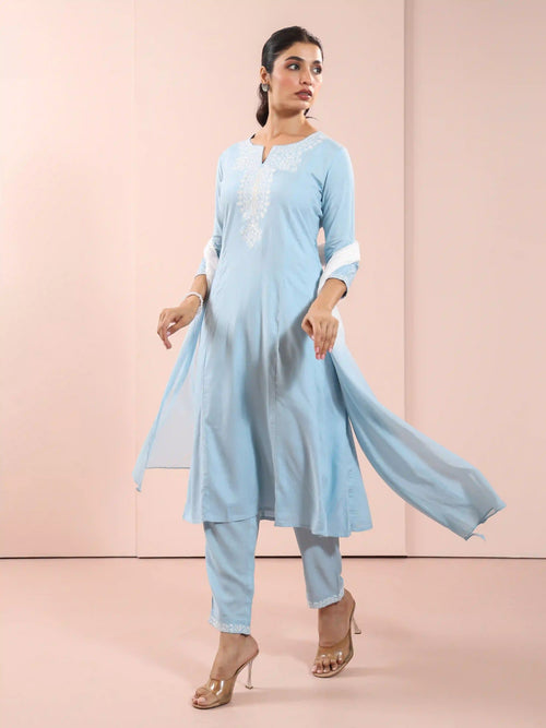 3PC KALIDAR KURTA SET DETAILED WITH EMBROIDERY