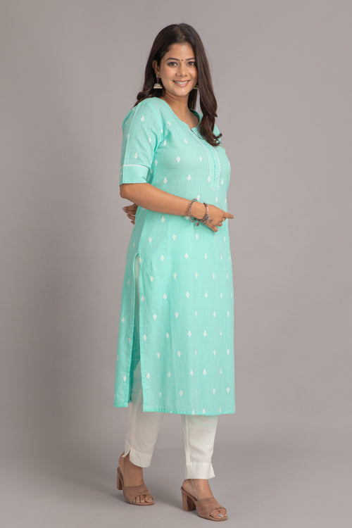 Printed Long Kurti with Embroidery & Bead Work