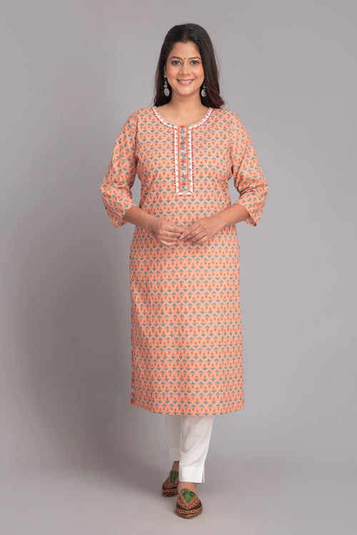 Printed Long Kurti with Embroidery & Sequins Work