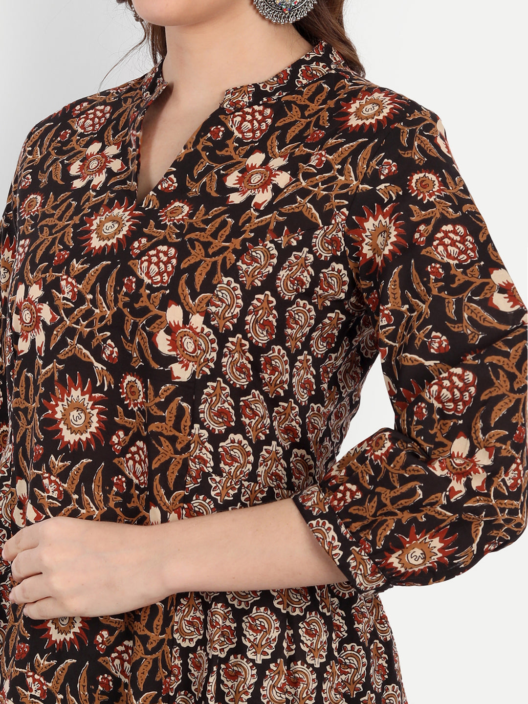 A-Line Cotton Kurti with Ajrakh Print