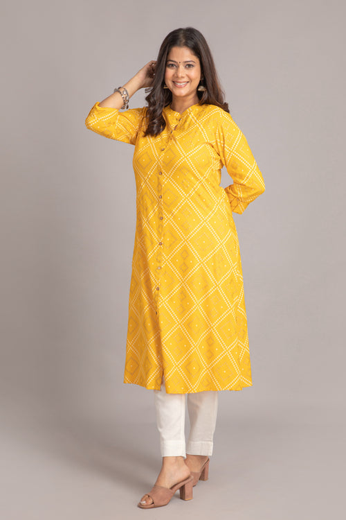 Bandhej Printed A-Line Long Kurti