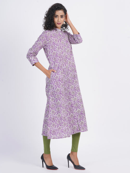 Printed A-Line Day Out Kurti with Button Details