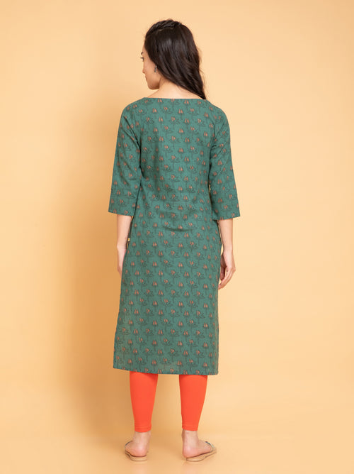 Printed Long Kurti with Fabric Trims