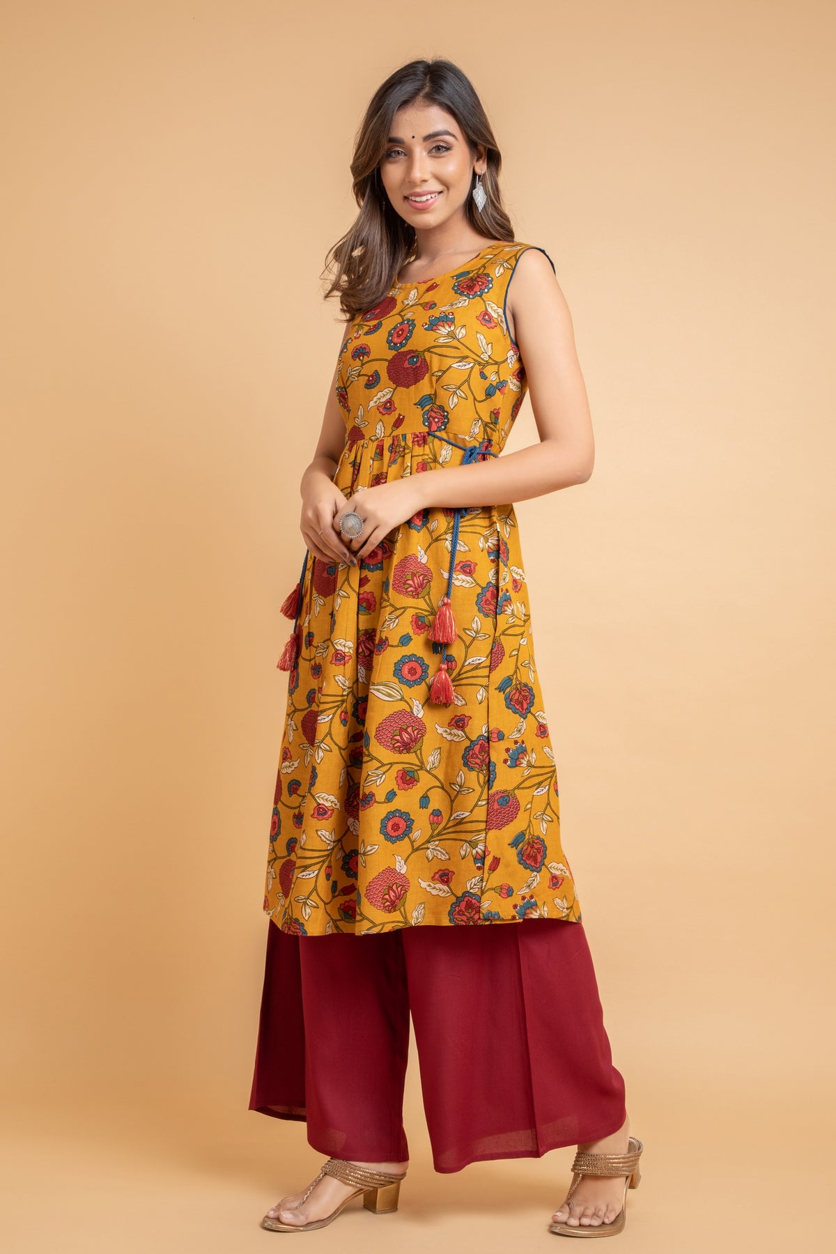 Floral Printed Rayon Kurta with Handcraft Details