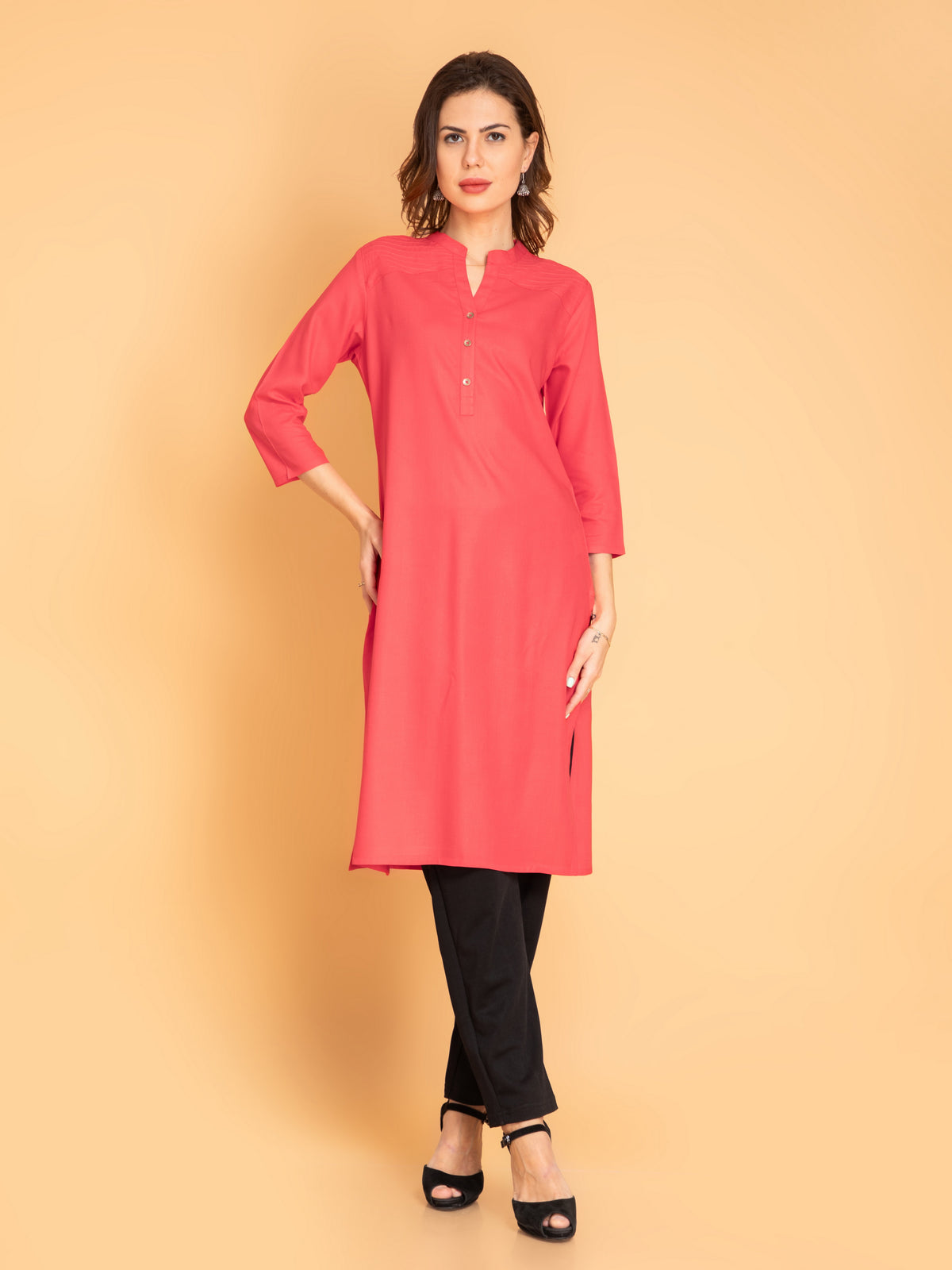 Pintuck Detail Knee-Length Kurti