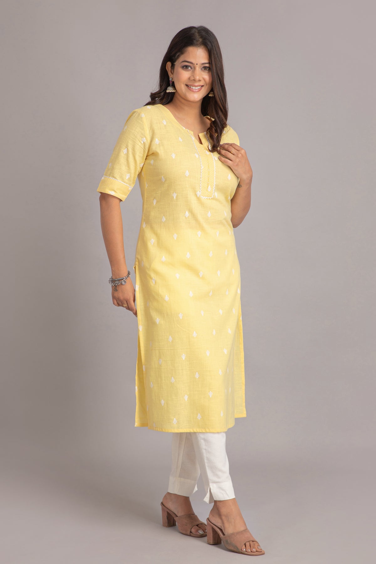 Printed Long Kurti with Embroidery & Bead Work