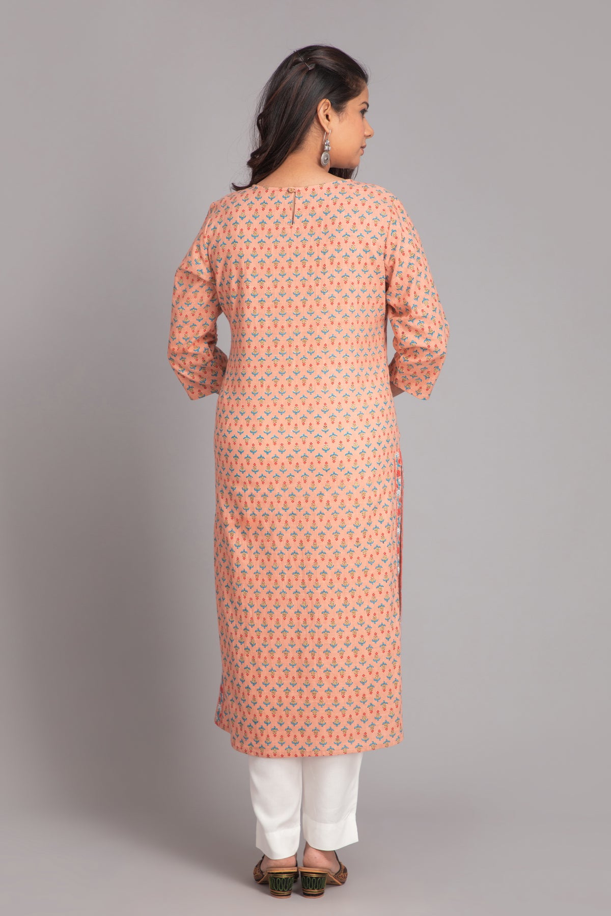 Printed Long Kurti with Embroidery & Sequins Work